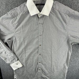 Gucci Striped Black White Contrast Collar Italy Made Button Up Shirt Size Woven